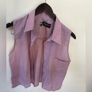 Vintage striped lilac women’s button down Sleeveless Shirt